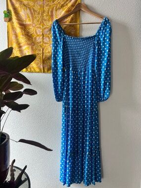 Anthropologie DOLAN Laney Polka Dot Midi Dress Blue Size Small